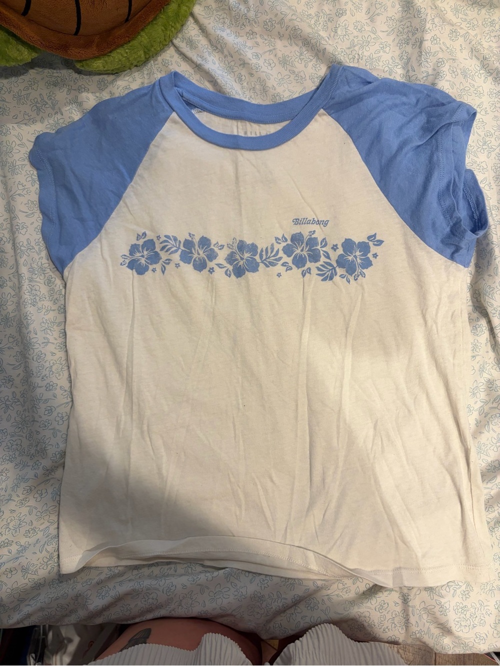 Billabong White & Light Blue Floral Raglan Tee